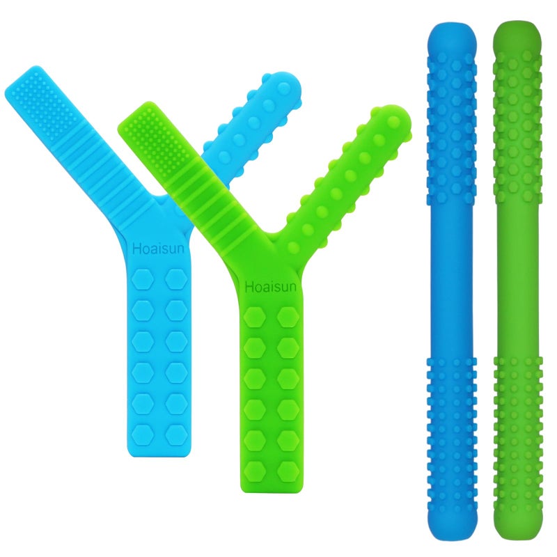 Hoaisun Sensory Chew Toys for Autistic Children 4 Pack, Silicone Teething Straws Toys for Autism, ADHD, SPD, Biting or Special Needs, Sensory Toys for Toddlers 1-3 Oral Motor Tools Relief Stress, Anxiety - Image 1